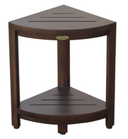 Compact Triangular Teak Shower Outdoor Bench With Shelf In Brown Finish-0