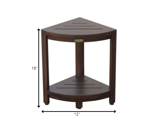 Compact Triangular Teak Shower Outdoor Bench With Shelf In Brown Finish-7