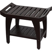 Contemporary Teak Shower Bench With Shelf And Handles In Brown Finish-0