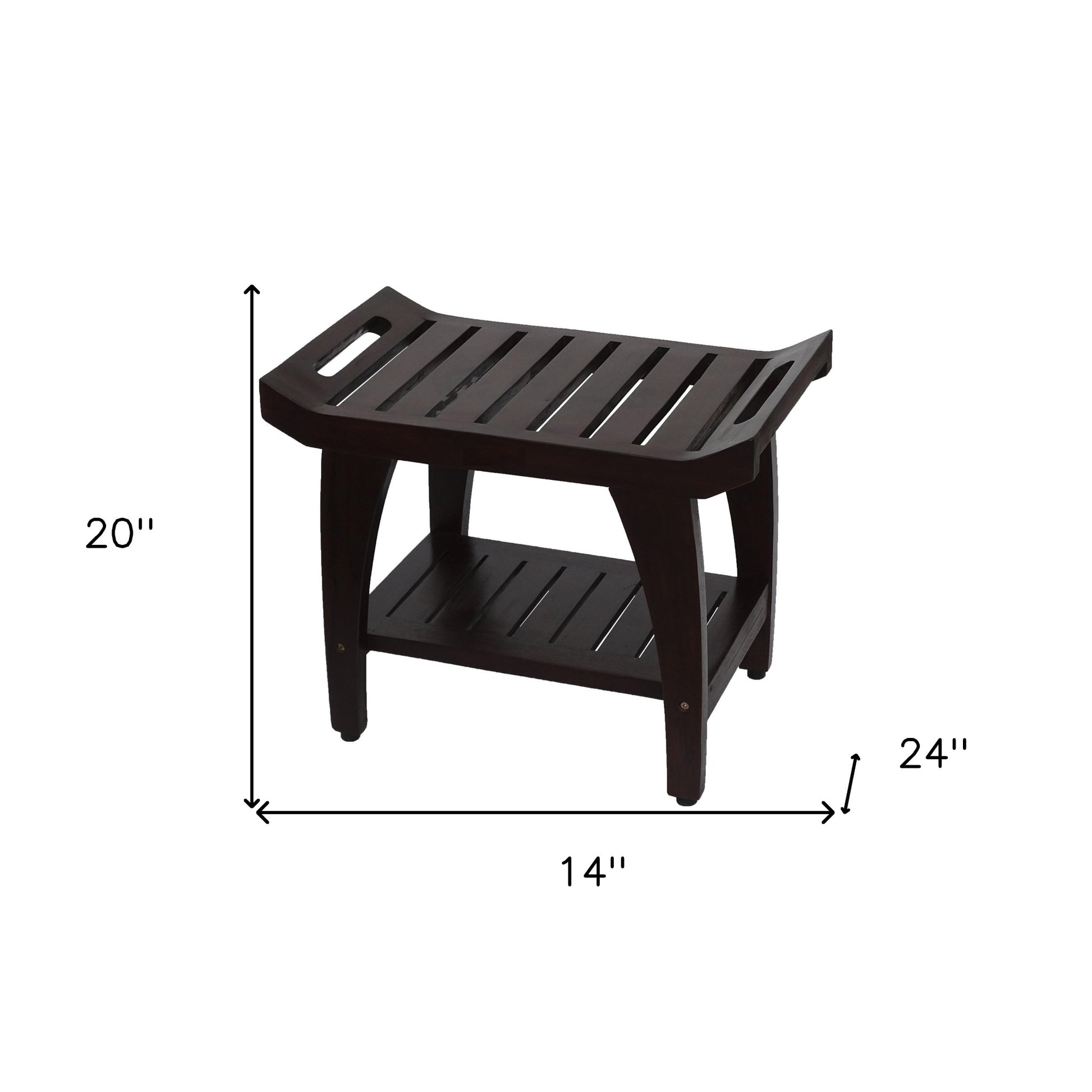 Contemporary Teak Shower Bench With Shelf And Handles In Brown Finish-6