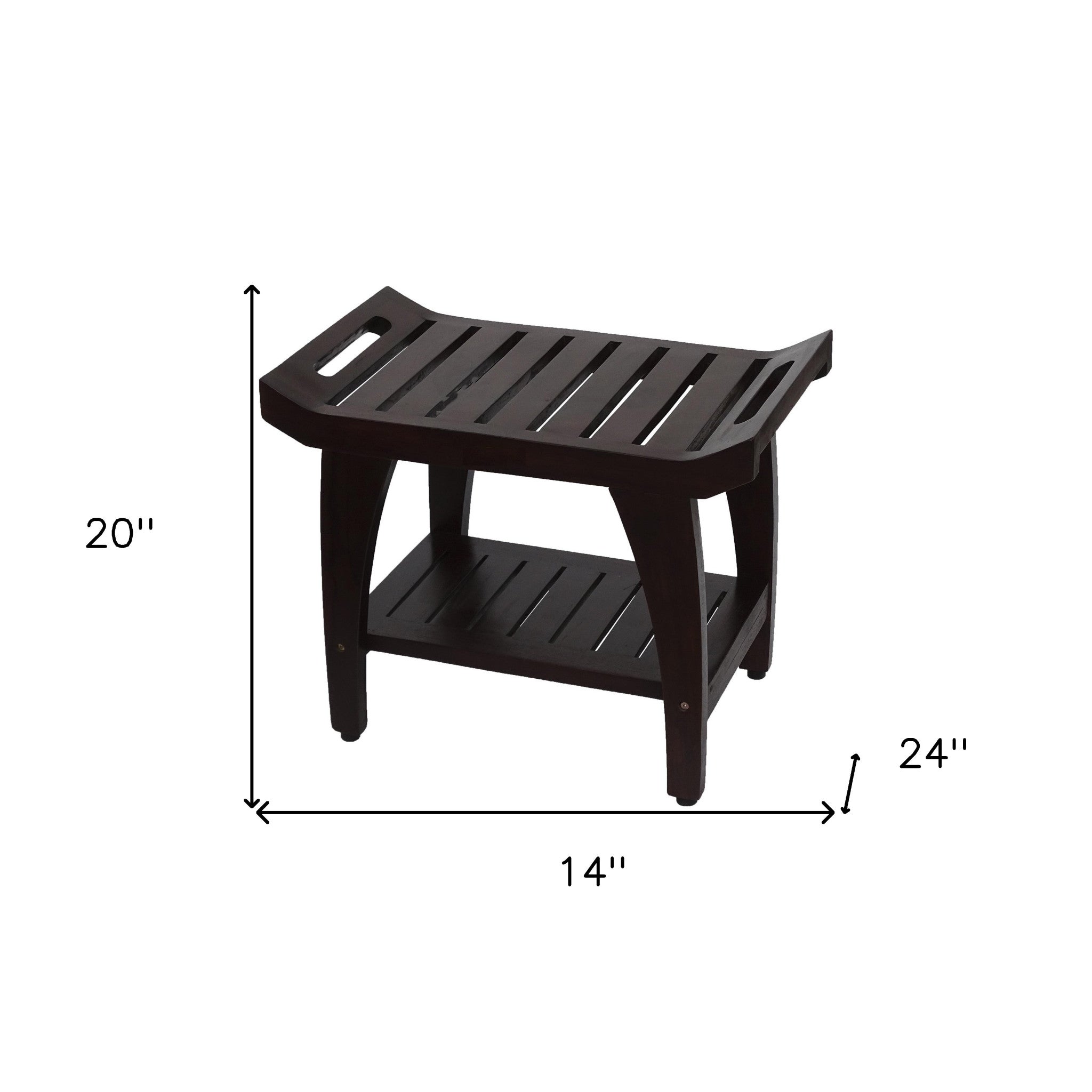 Contemporary Teak Shower Bench With Shelf And Handles In Brown Finish-6