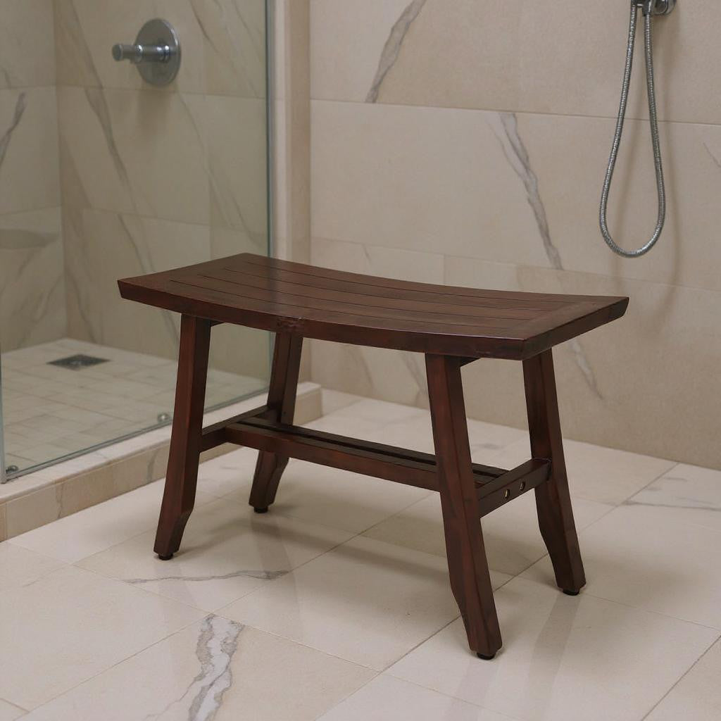 24" Dark Brown Solid Teak Wood Shower Bench-0