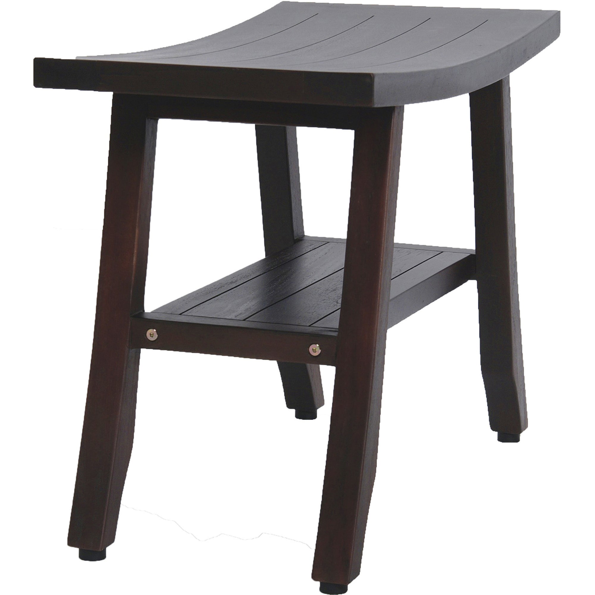 24" Dark Brown Teak Shower Bench With Shelf-2