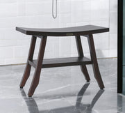 24" Dark Brown Teak Shower Bench With Shelf-0