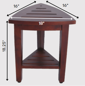 Compact Teak Corner Shower  Outdoor Bench With Shelf In Brown Finish-7