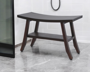 28" Dark Brown Teak Rectangular Shower Bench With Shelf-0