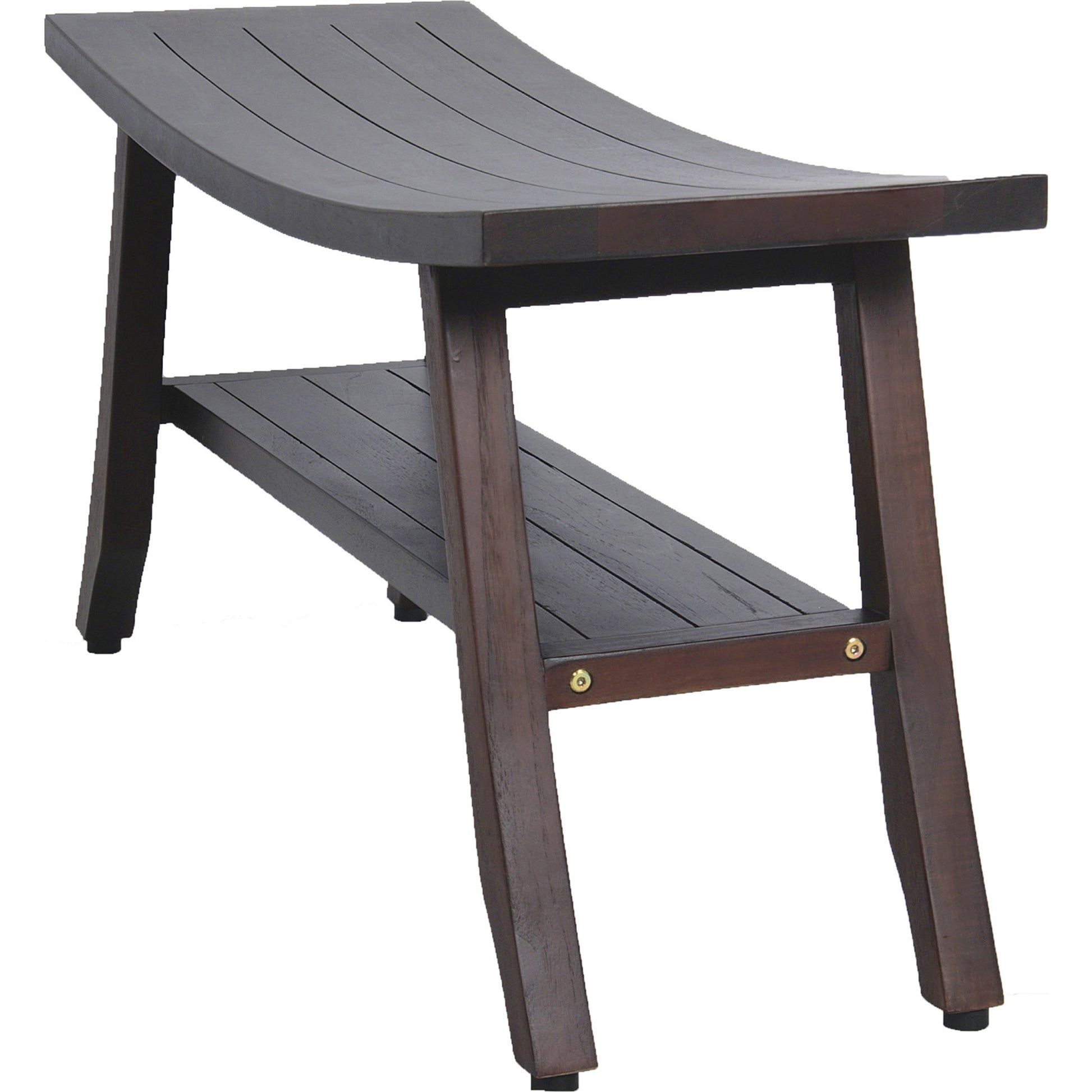 34" Brown Teak Shower Bench With Shelf-2