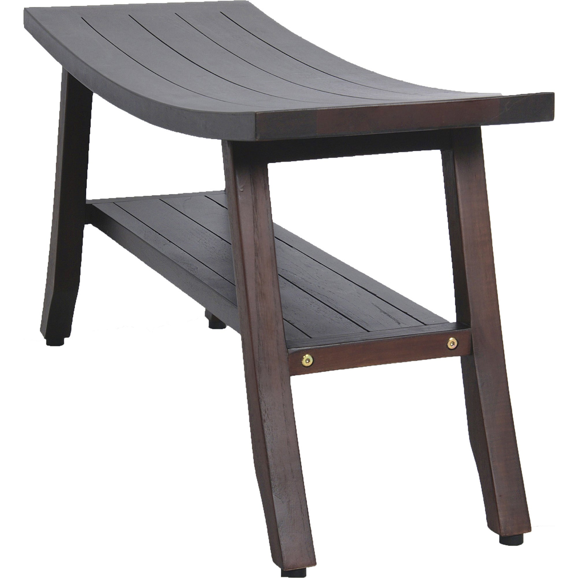 34" Brown Teak Shower Bench With Shelf-2