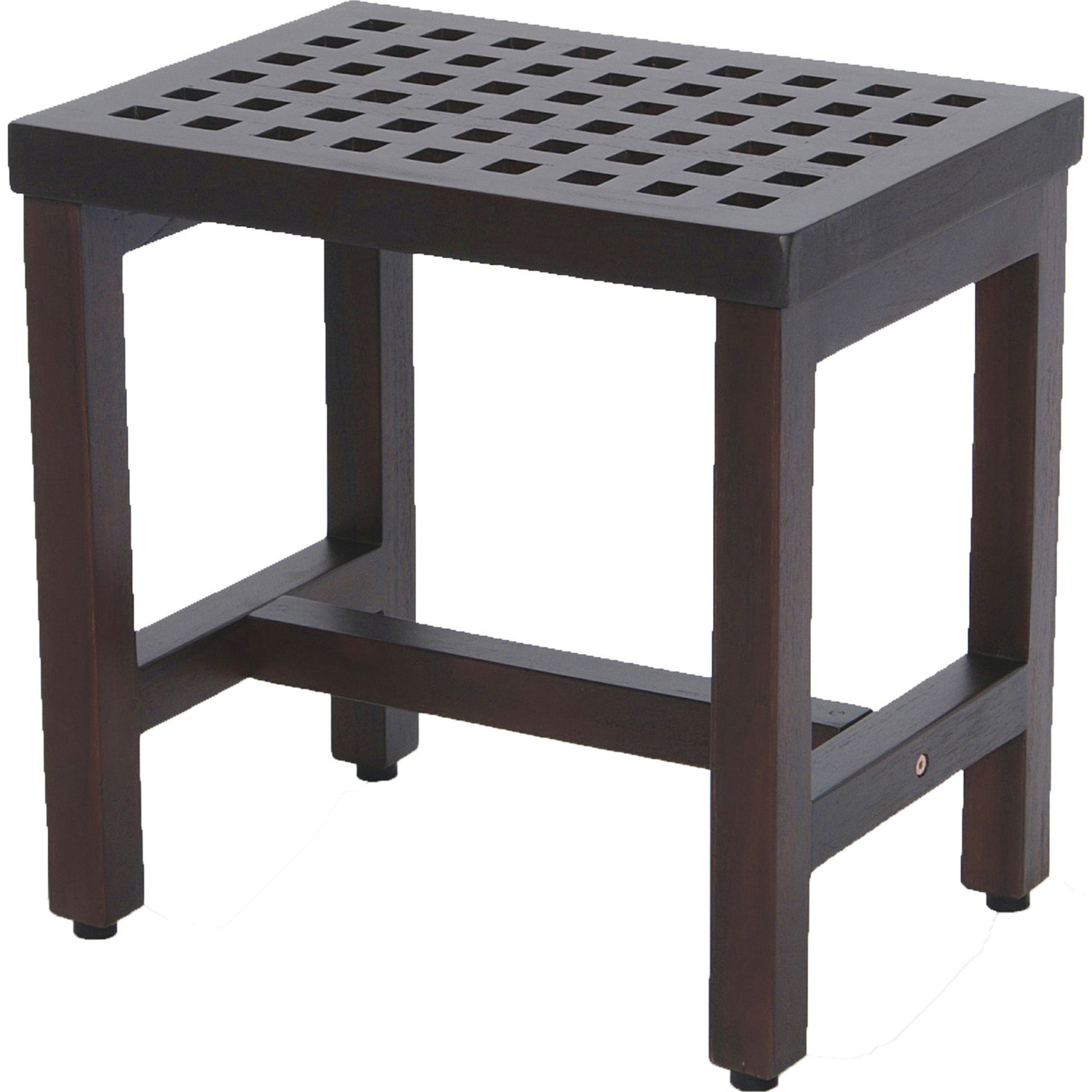 Compact Rectangular Teak Lattice Pattern Shower Or Outdoor Bench In Brown Finish-3