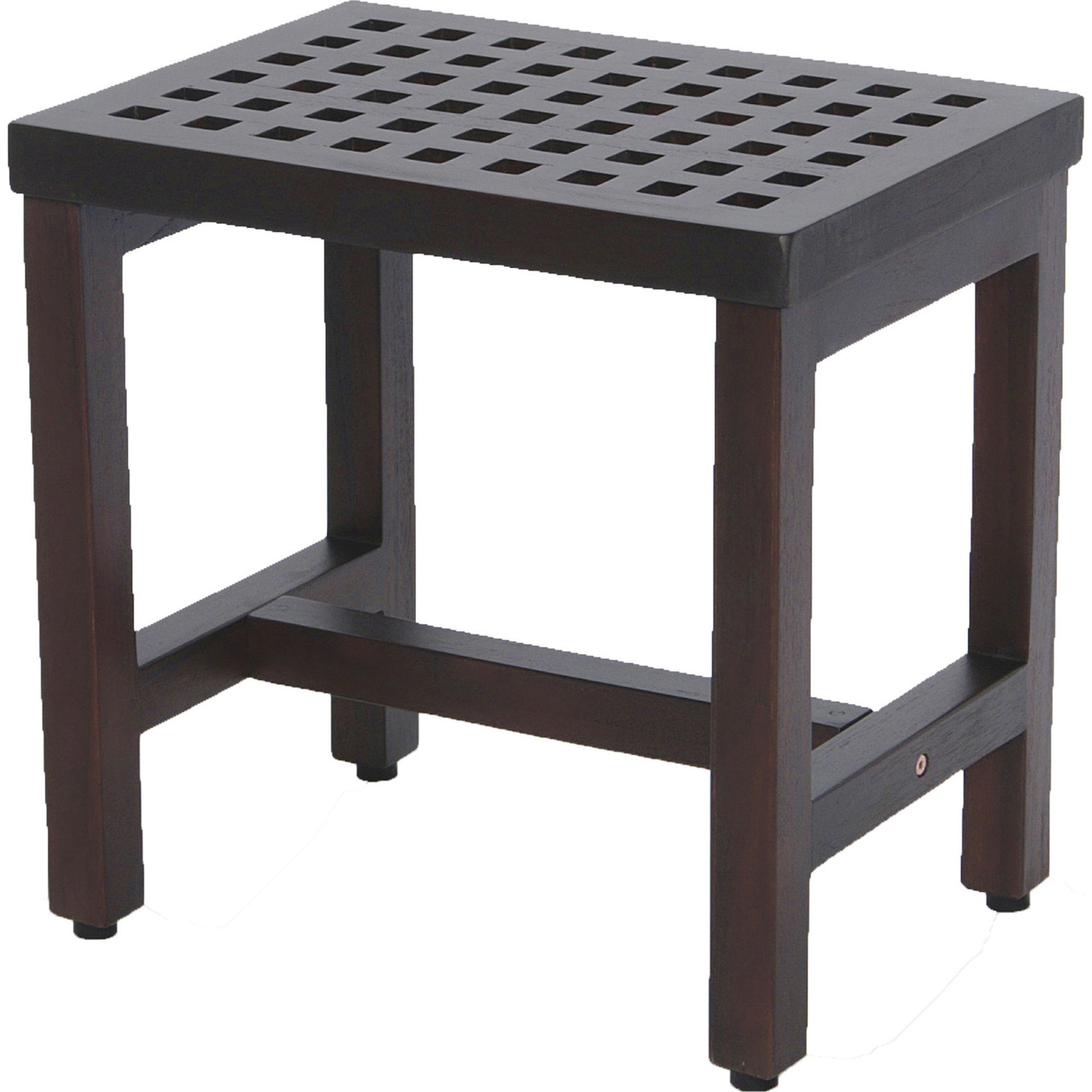 Compact Rectangular Teak Lattice Pattern Shower Or Outdoor Bench In Brown Finish-3