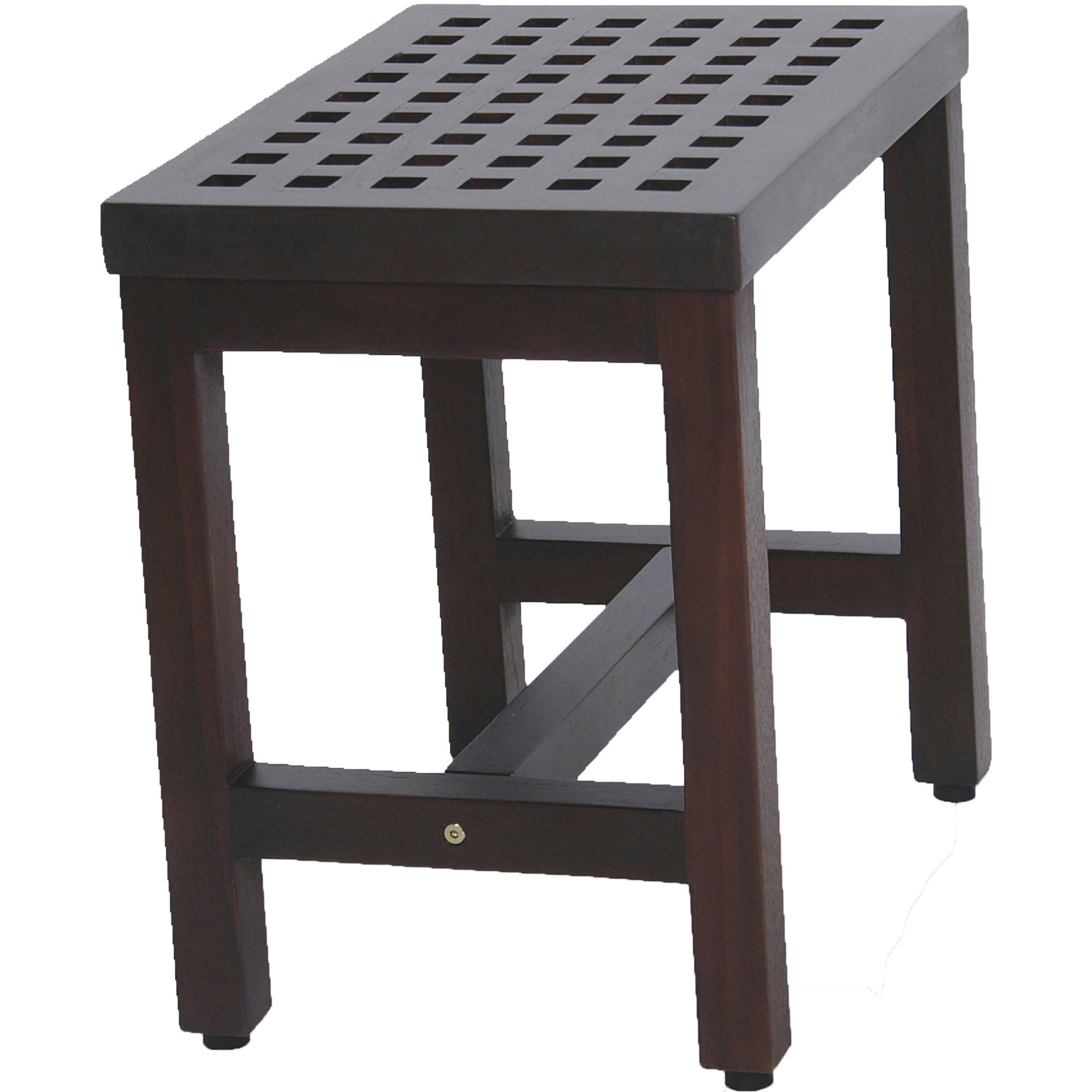 Compact Rectangular Teak Lattice Pattern Shower Or Outdoor Bench In Brown Finish-0