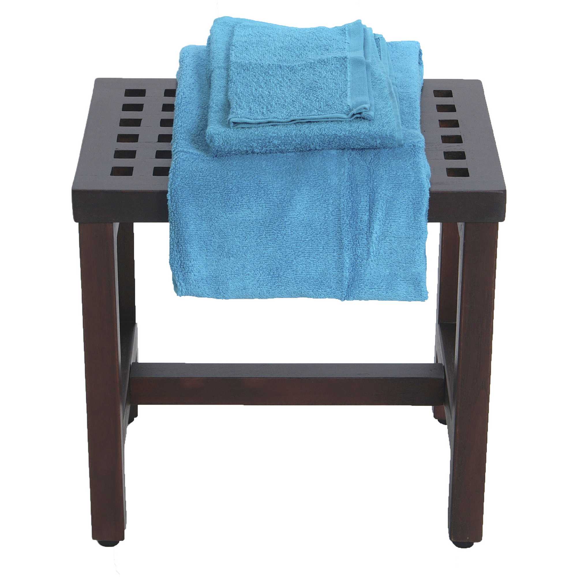 Compact Rectangular Teak Lattice Pattern Shower Or Outdoor Bench In Brown Finish-1