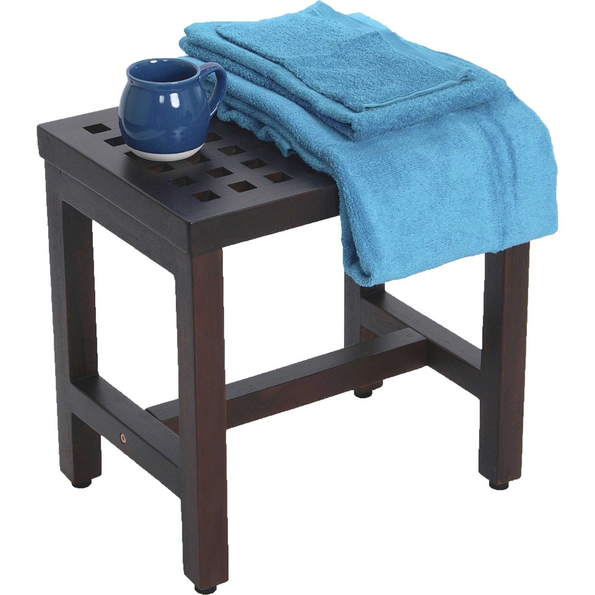 Compact Rectangular Teak Lattice Pattern Shower Or Outdoor Bench In Brown Finish-2