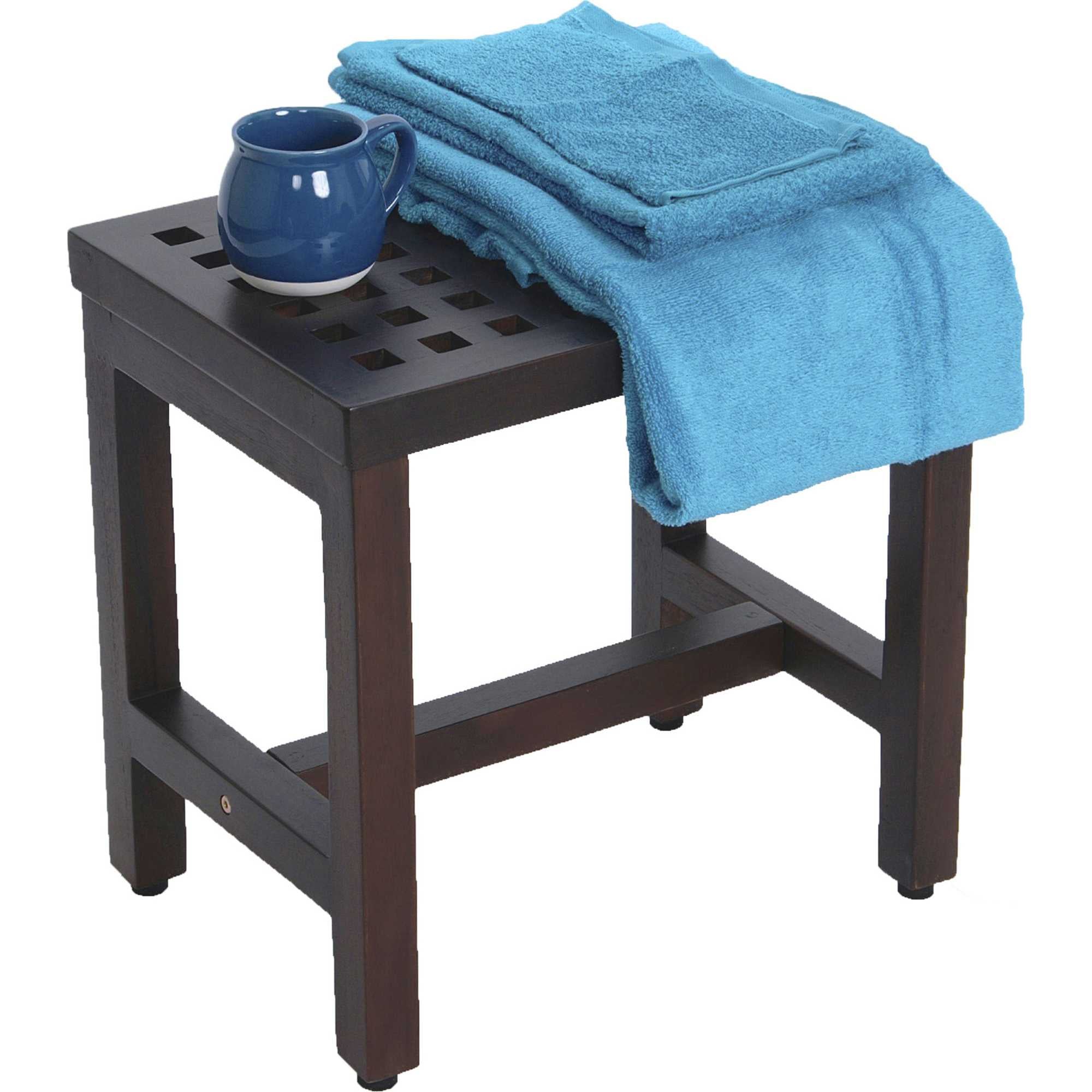Compact Rectangular Teak Lattice Pattern Shower Or Outdoor Bench In Brown Finish-2