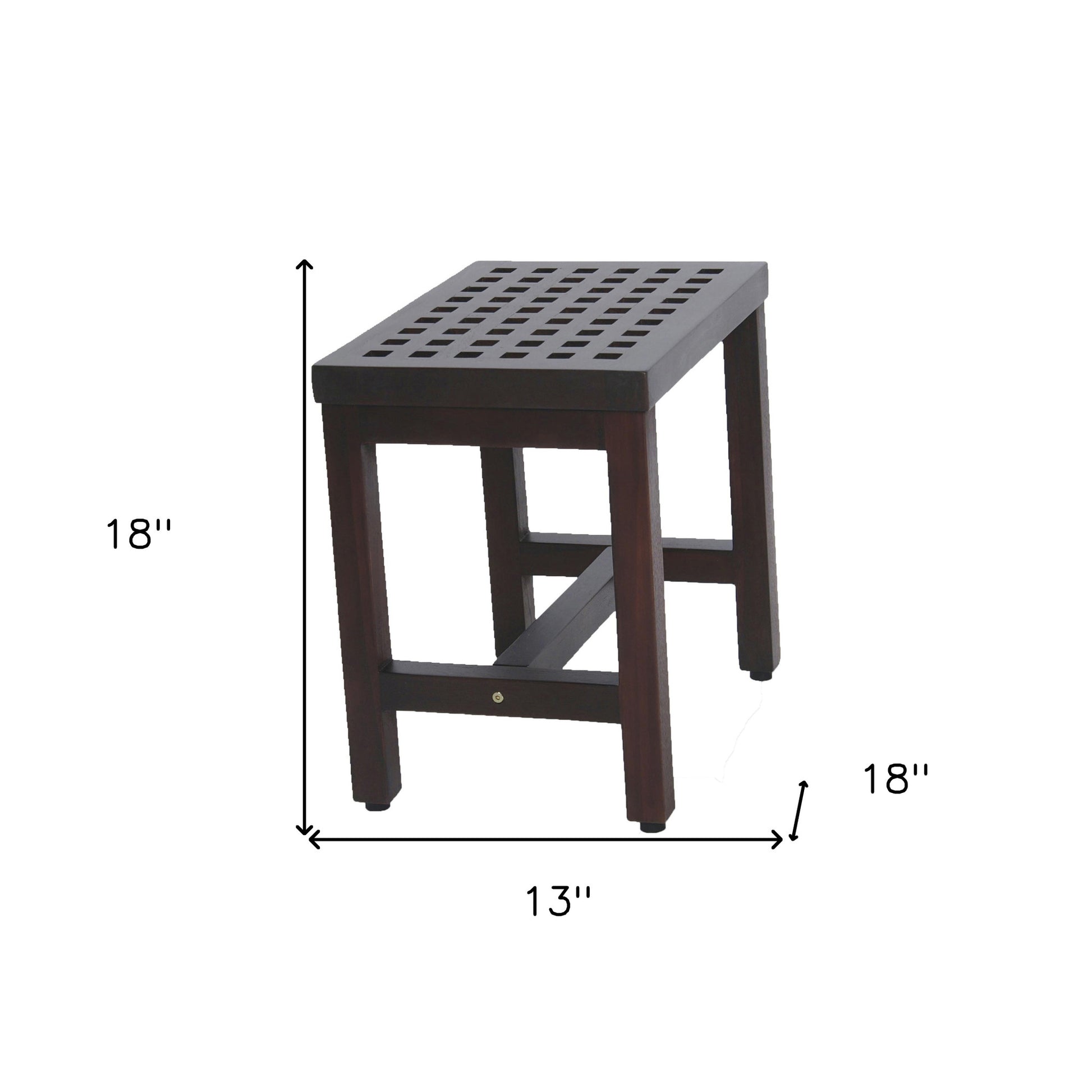 Compact Rectangular Teak Lattice Pattern Shower Or Outdoor Bench In Brown Finish-7