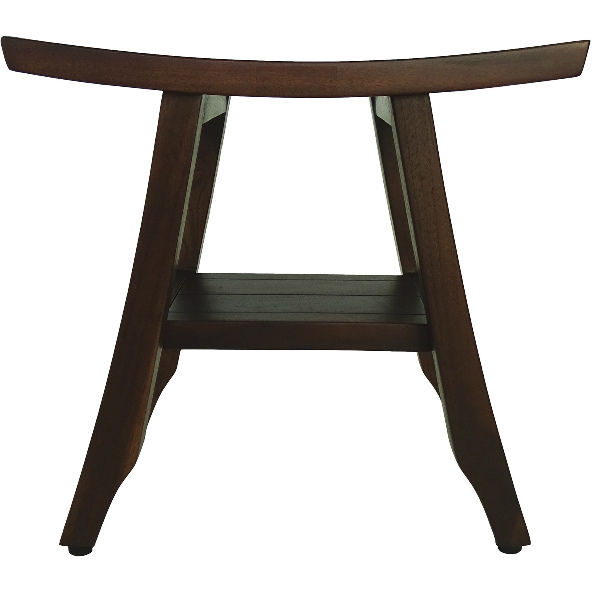 Compact Curvilinear Teak Shower Or Outdoor Bench With Shelf In Brown Finish-5