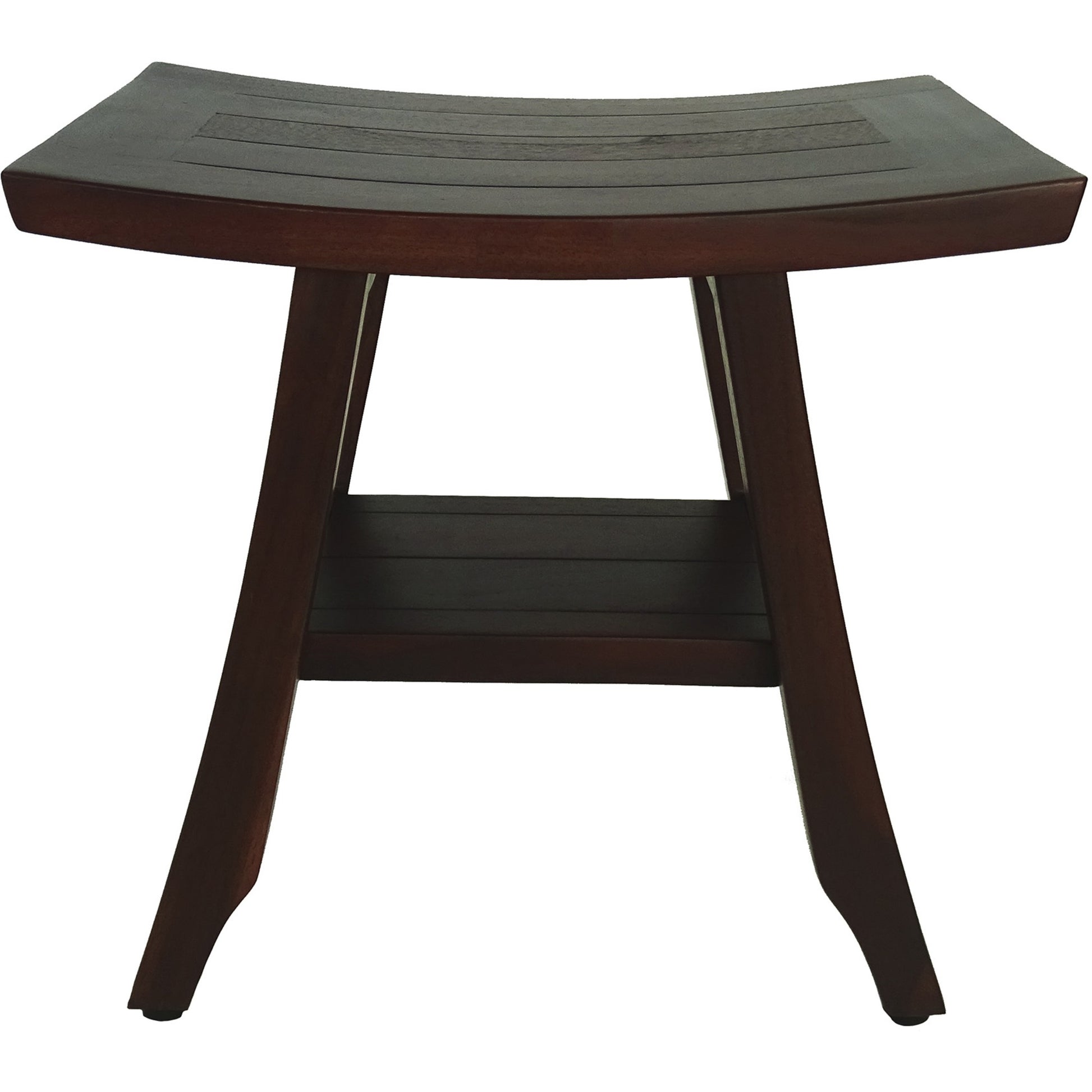 Compact Curvilinear Teak Shower Or Outdoor Bench With Shelf In Brown Finish-0