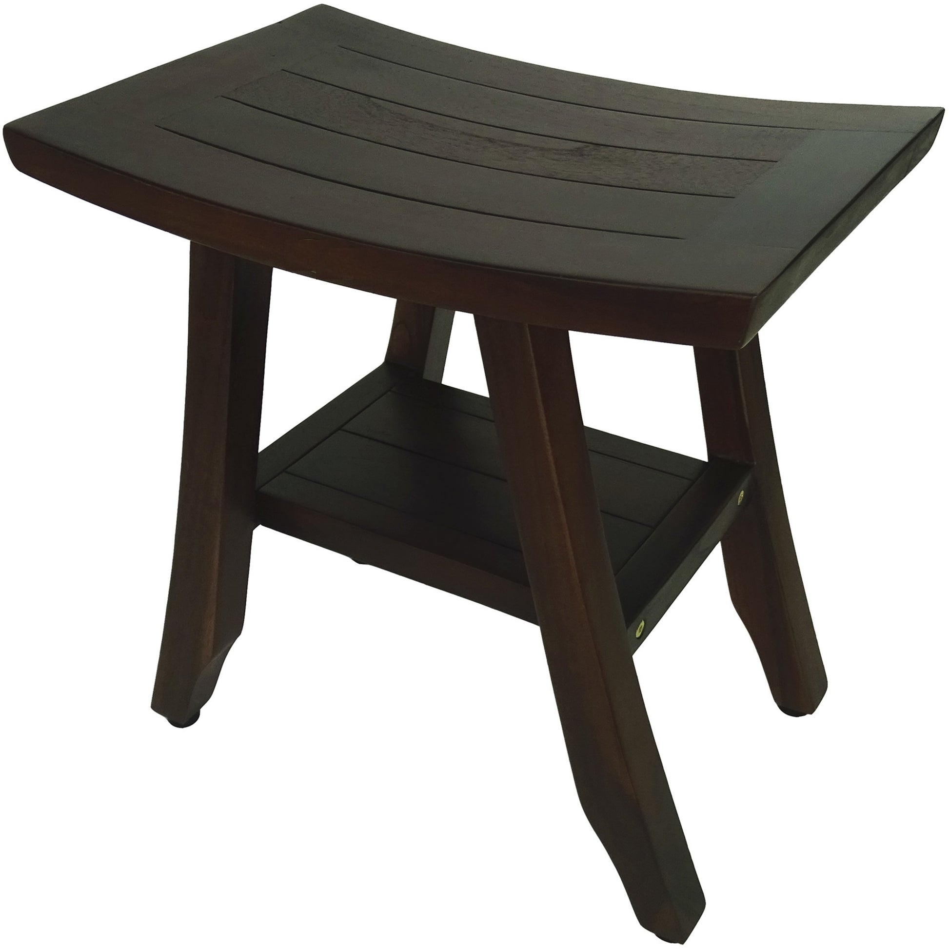 Compact Curvilinear Teak Shower Or Outdoor Bench With Shelf In Brown Finish-2