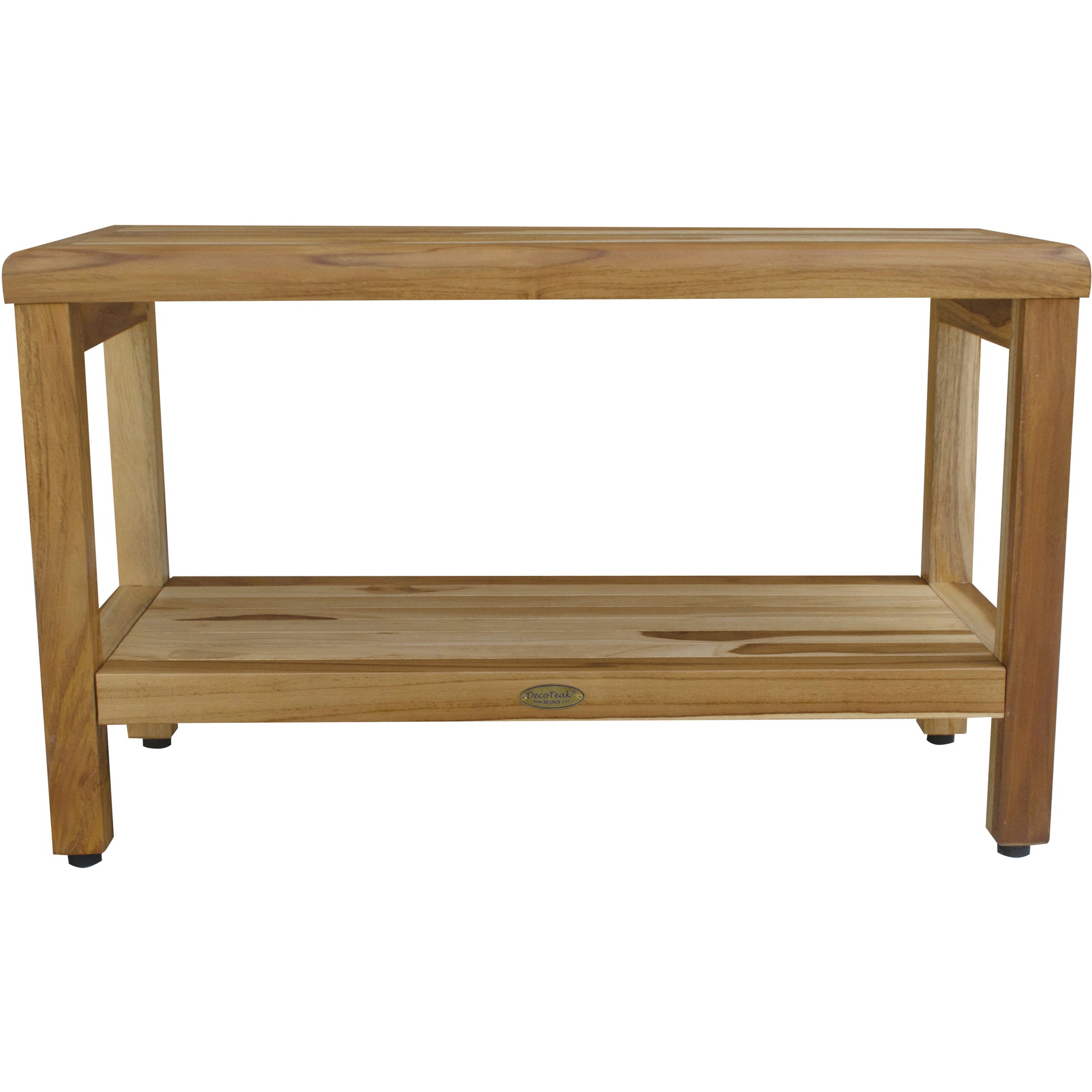 Rectangular Teak Shower Bench With Shelf In Natural Finish-0