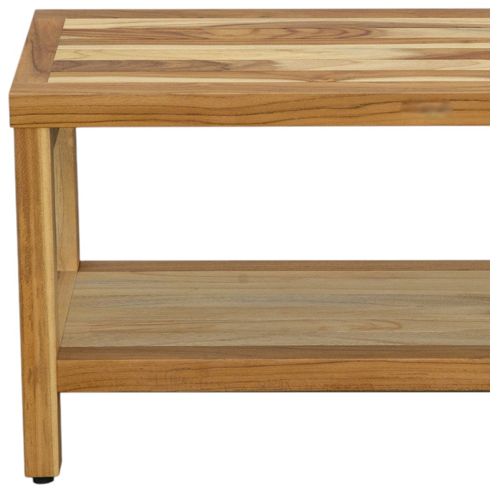36" Natural Solid Teak Rectangular Shower Bench With Shelf-4