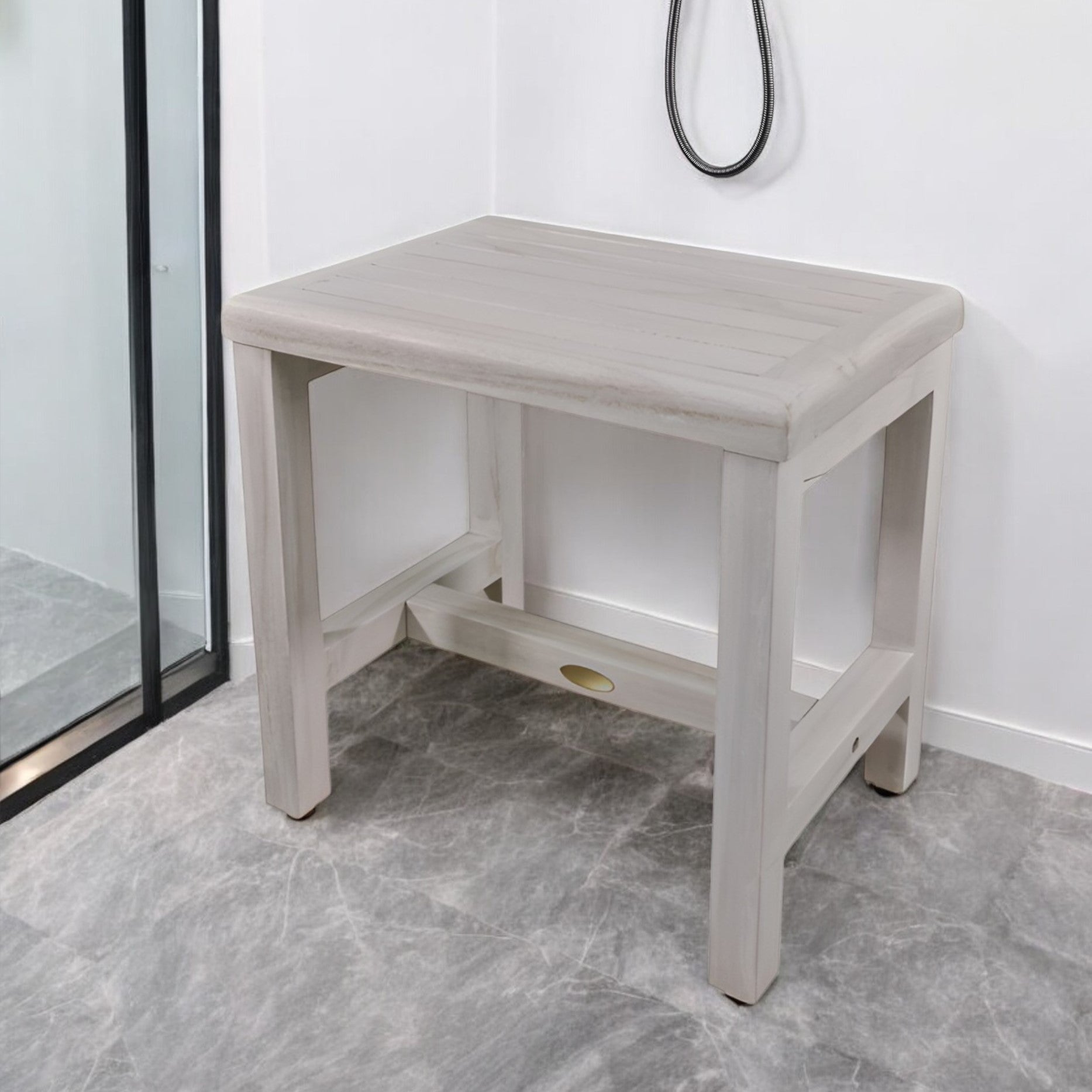 18" Gray Teak Rectangular Shower Bench-0