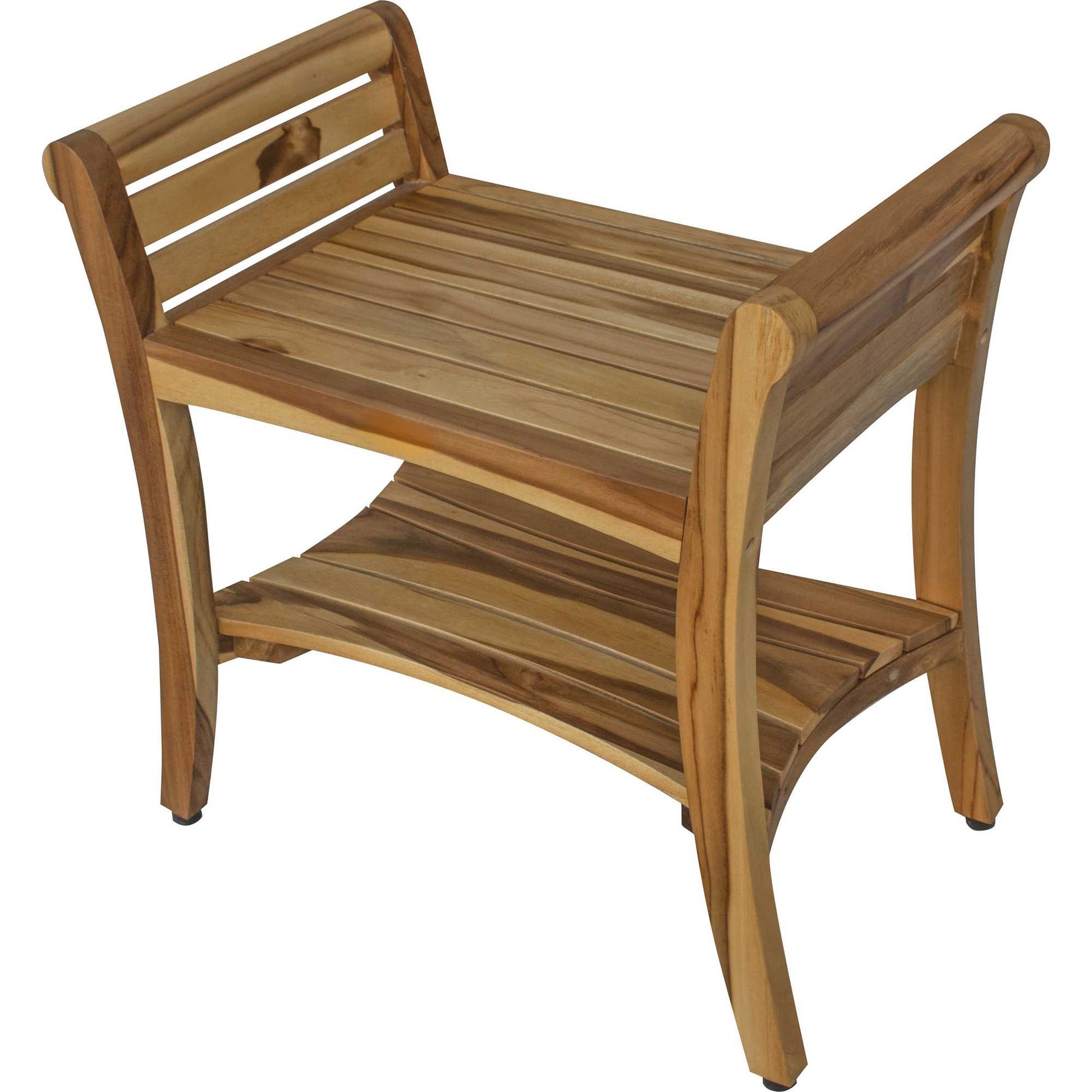 24" Natural Solid Teak Wood Shower Bench With Handles-2