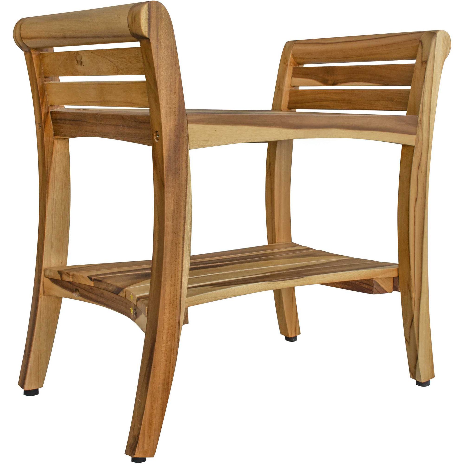 24" Natural Solid Teak Wood Shower Bench With Handles-3