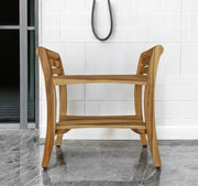 24" Natural Solid Teak Wood Shower Bench With Handles-0