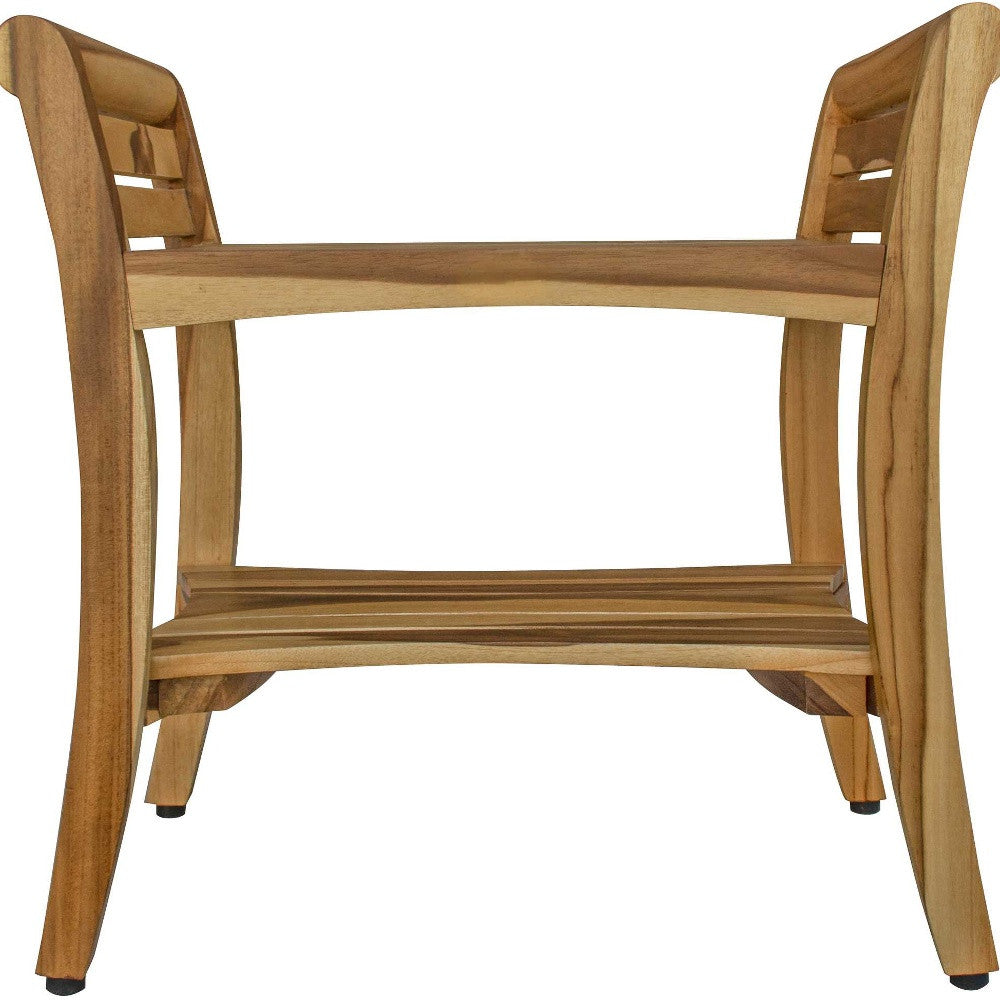 24" Natural Solid Teak Wood Shower Bench With Handles-5
