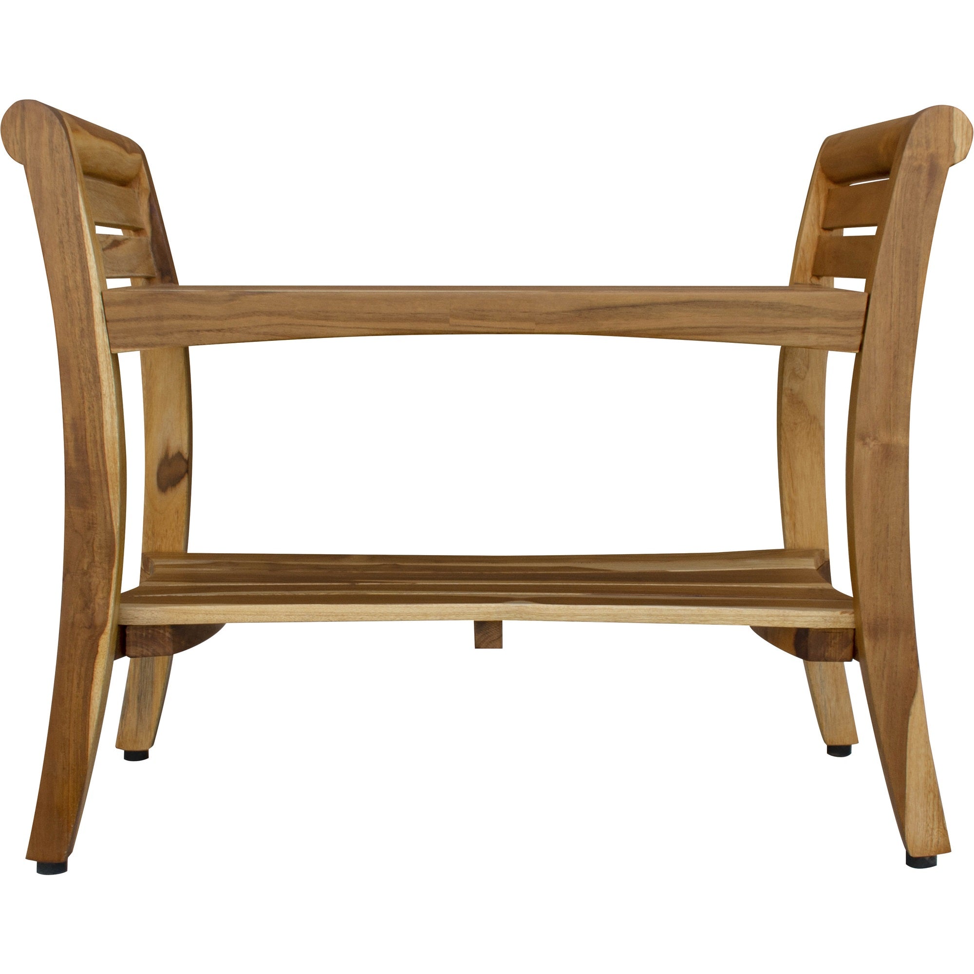 Rectangular Teak Shower Bench With Shelf And Handles In Naturalfinish-0