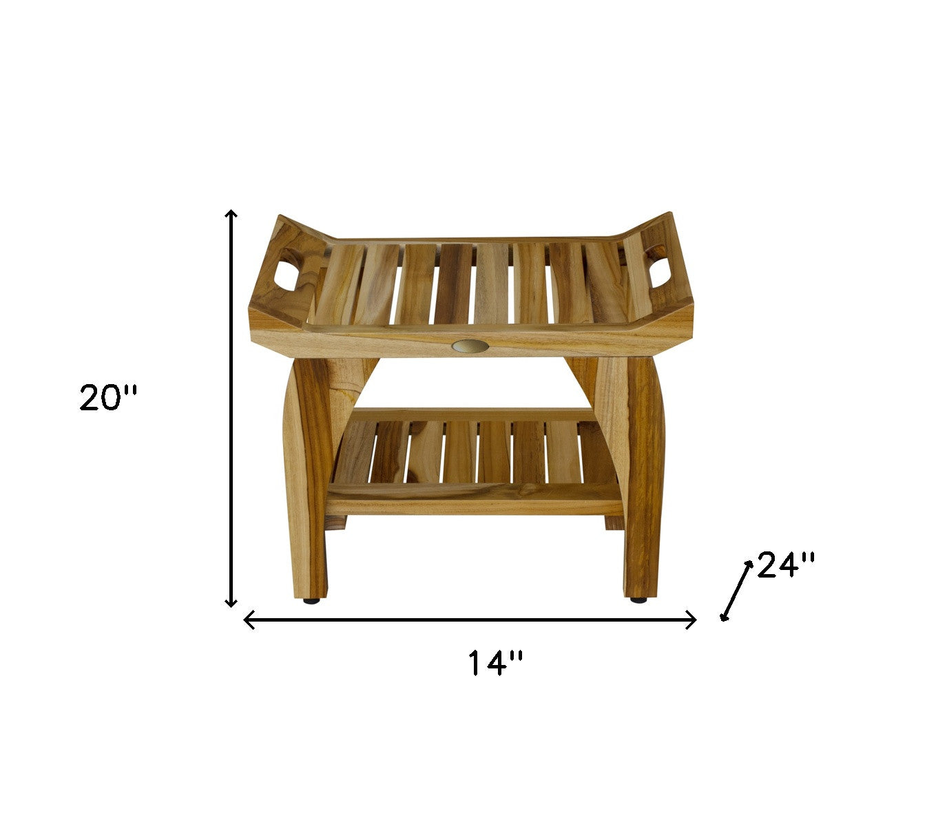 Compact Rectangular Teak Shower Bench With Handles In Natural Finish-7
