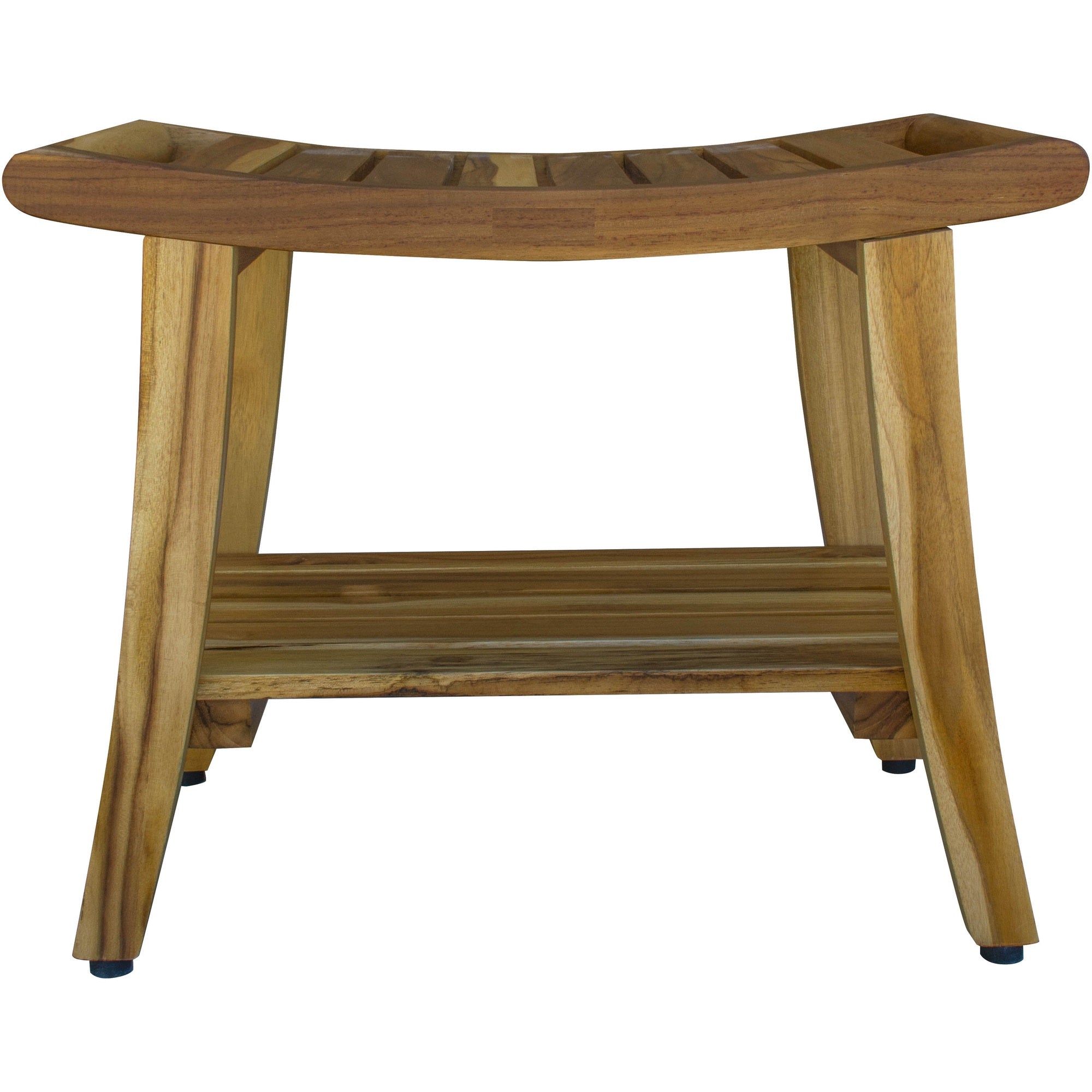 Contemporary Teak Shower Bench With Shelf In Natural Finish-1