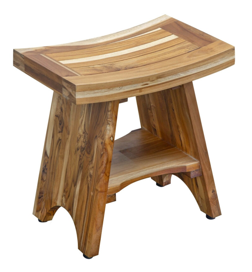 Compact Curvilinear Teak Shower Outdoor Bench With Shelf In Natural Finish-0