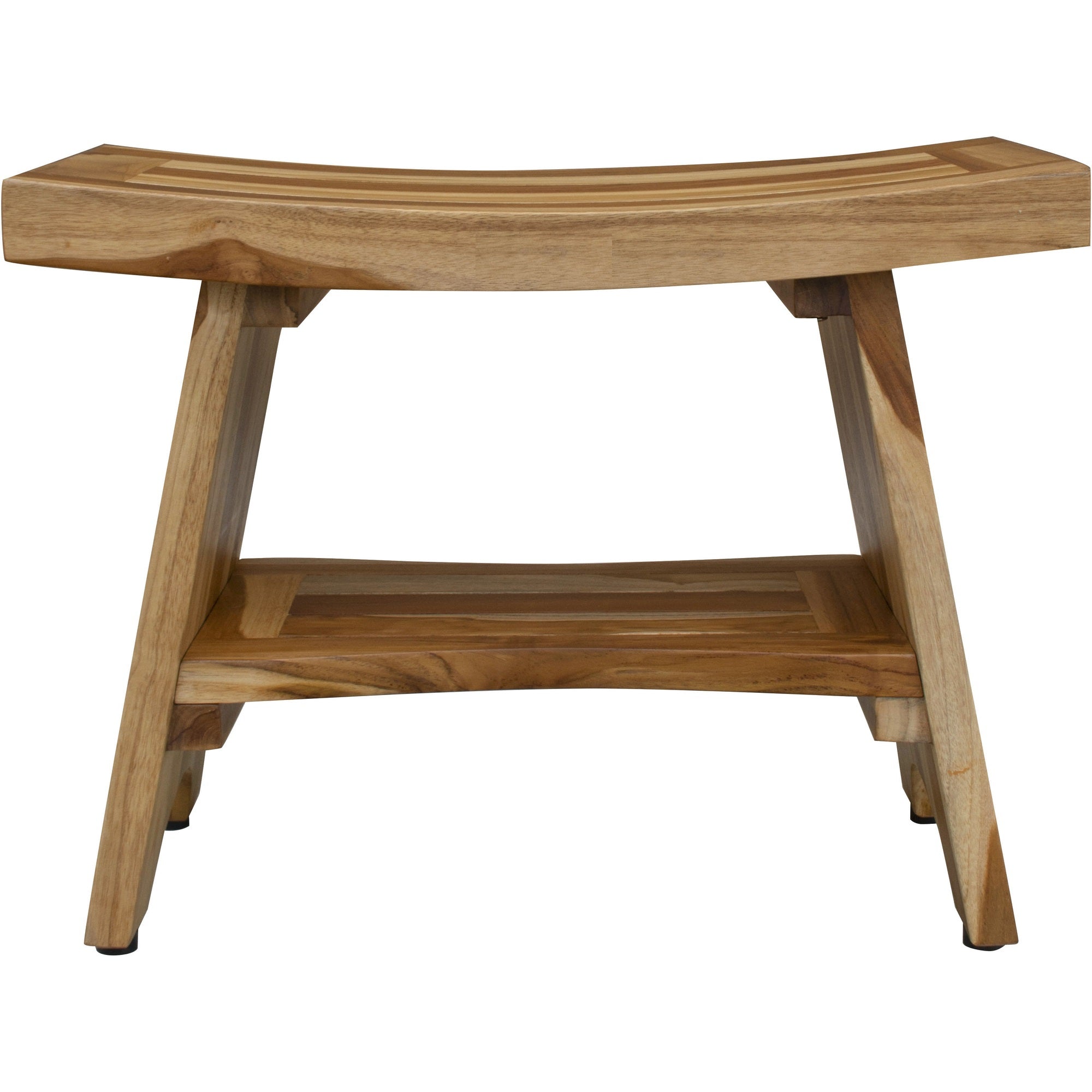 24" Natural Teak Rectangular Shower Bench With Shelf-1