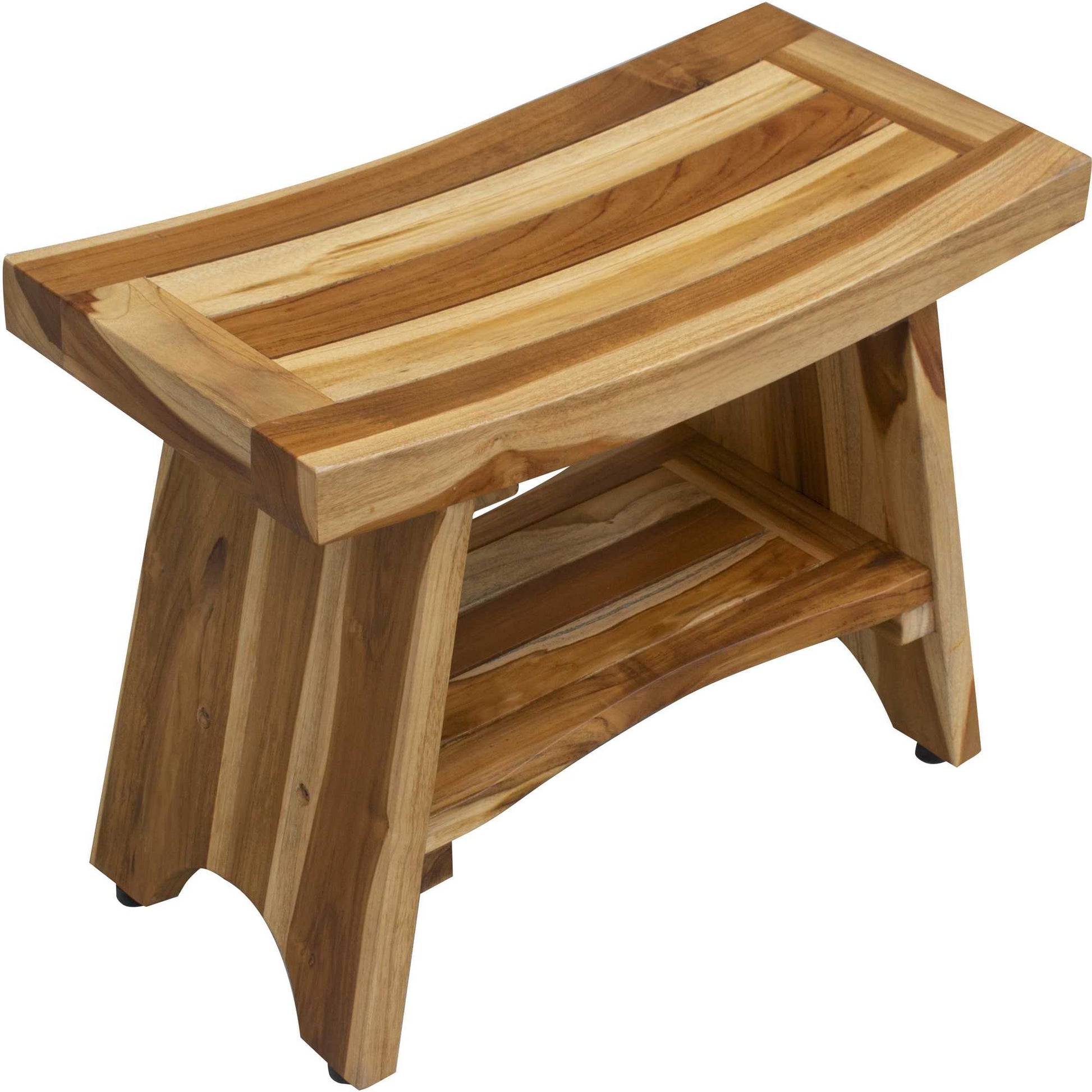 24" Natural Teak Rectangular Shower Bench With Shelf-2