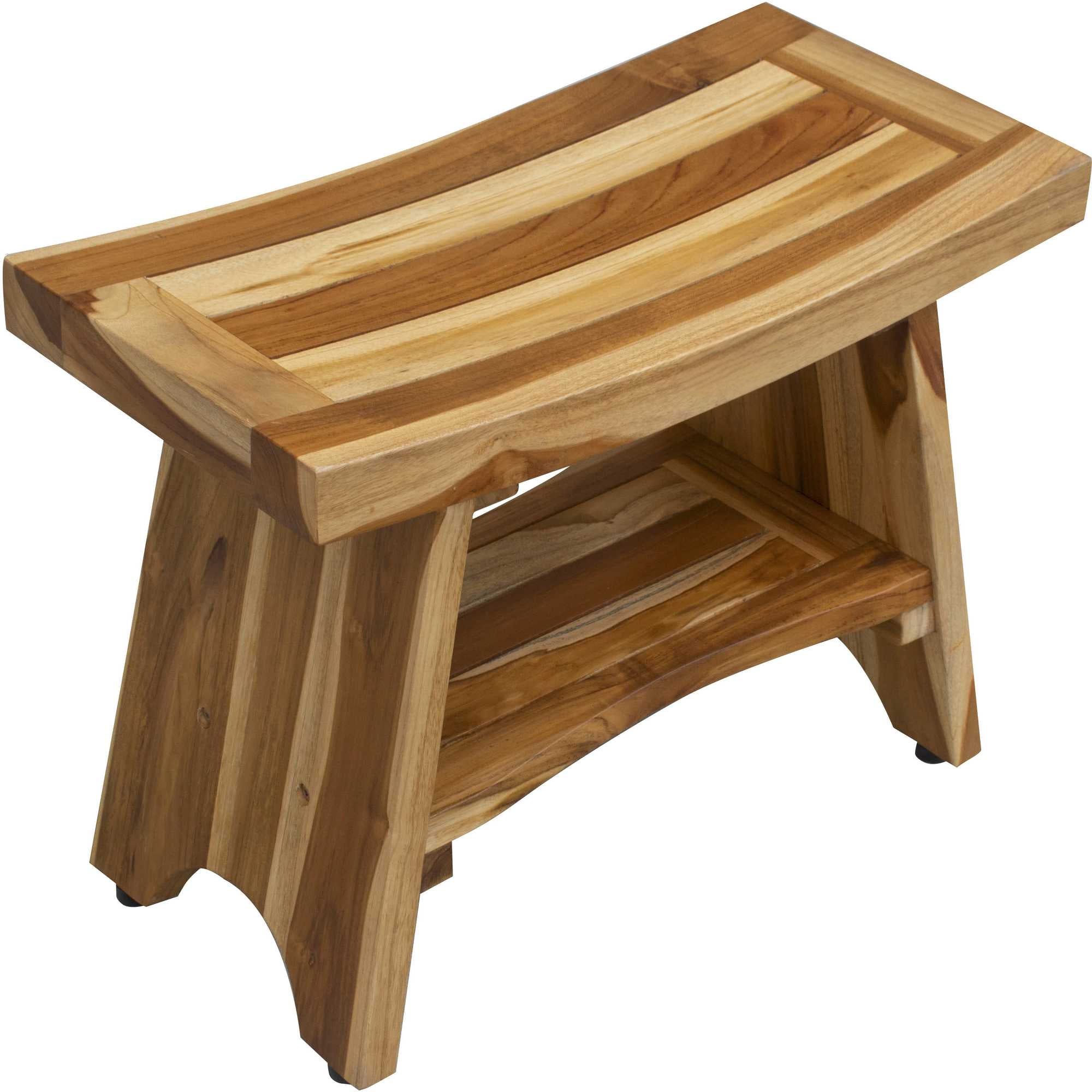 24" Natural Teak Rectangular Shower Bench With Shelf-2