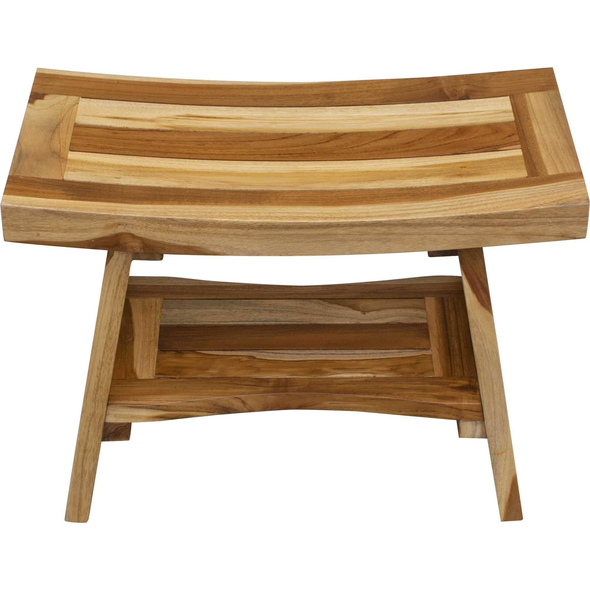 24" Natural Teak Rectangular Shower Bench With Shelf-3