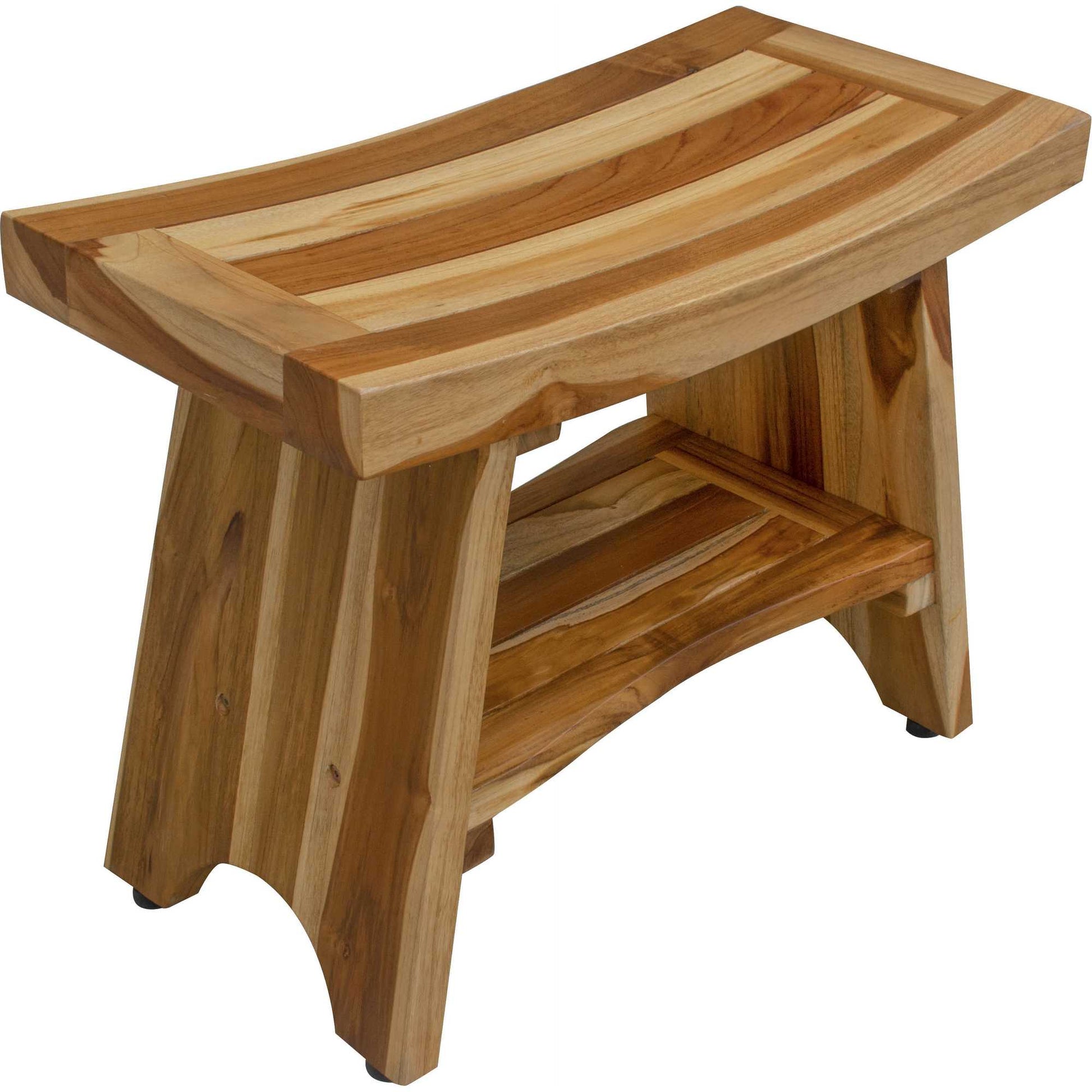 24" Natural Teak Rectangular Shower Bench With Shelf-4