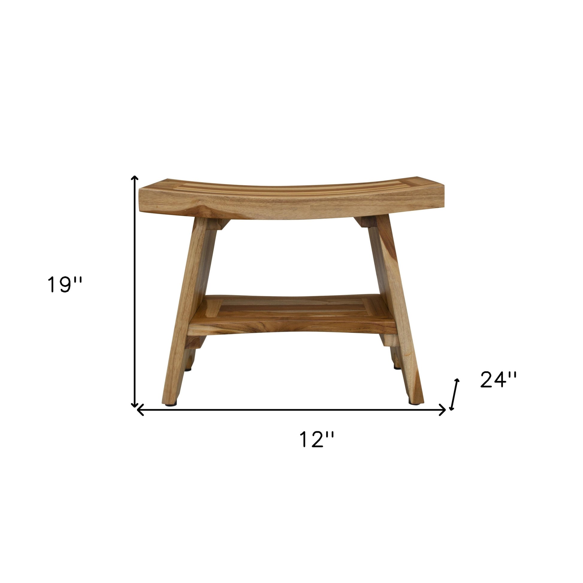 24" Natural Teak Rectangular Shower Bench With Shelf-7