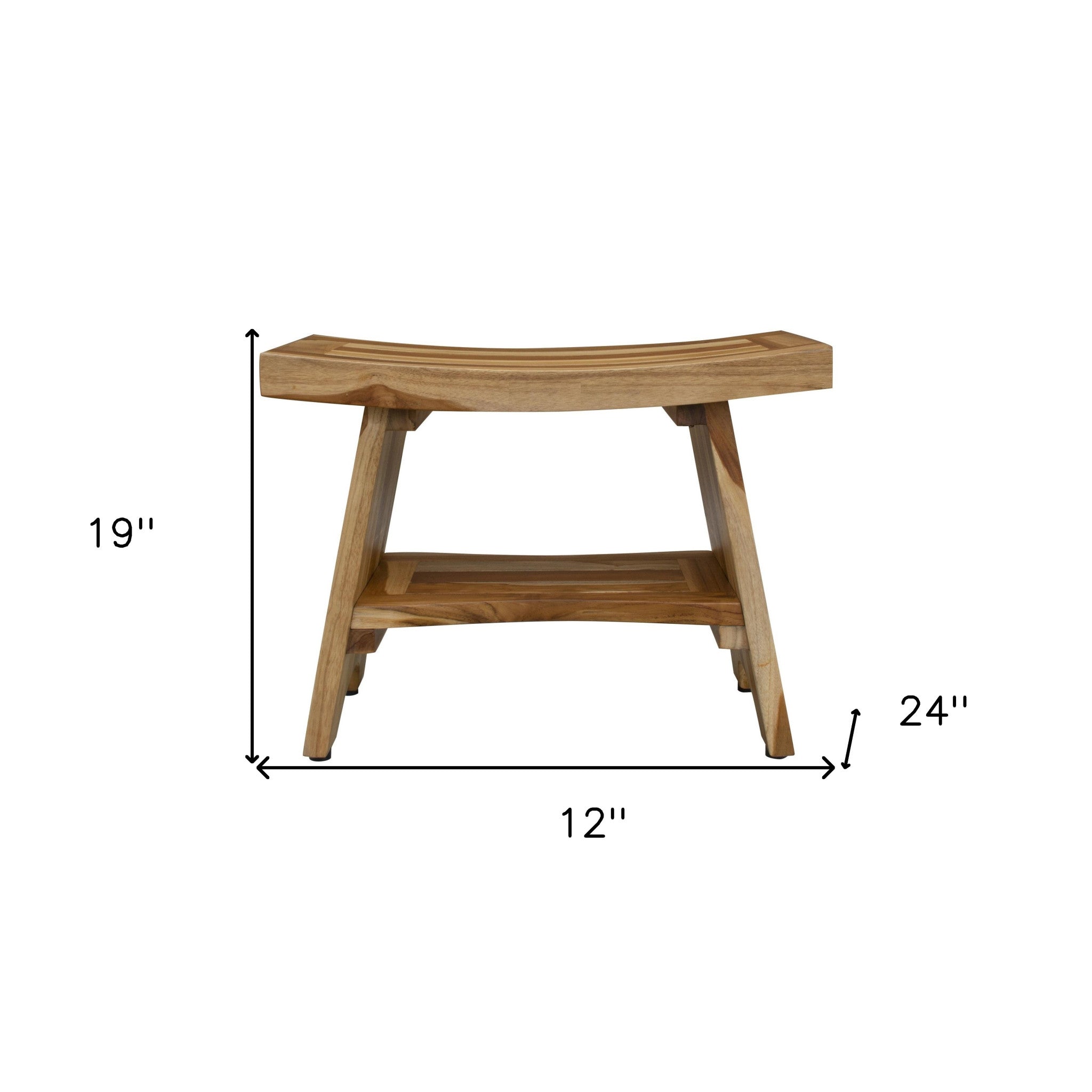 24" Natural Teak Rectangular Shower Bench With Shelf-7