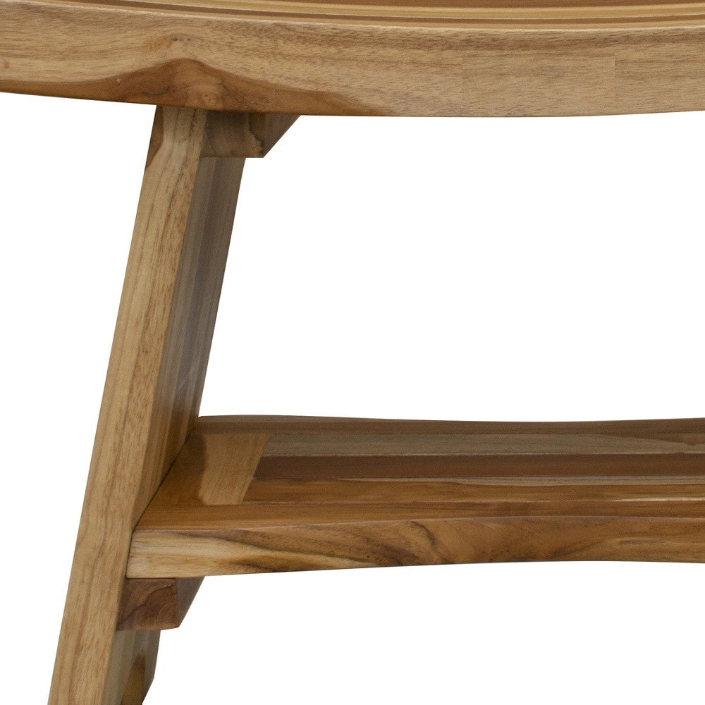 24" Natural Teak Rectangular Shower Bench With Shelf-5