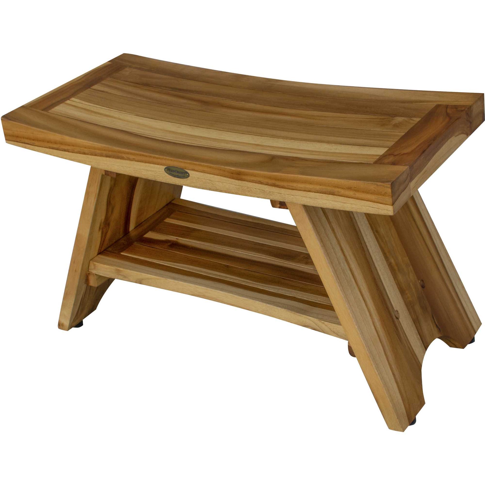 Rectangular Teak Shower Stool Or Bench With Shelf In Natural Finish-1