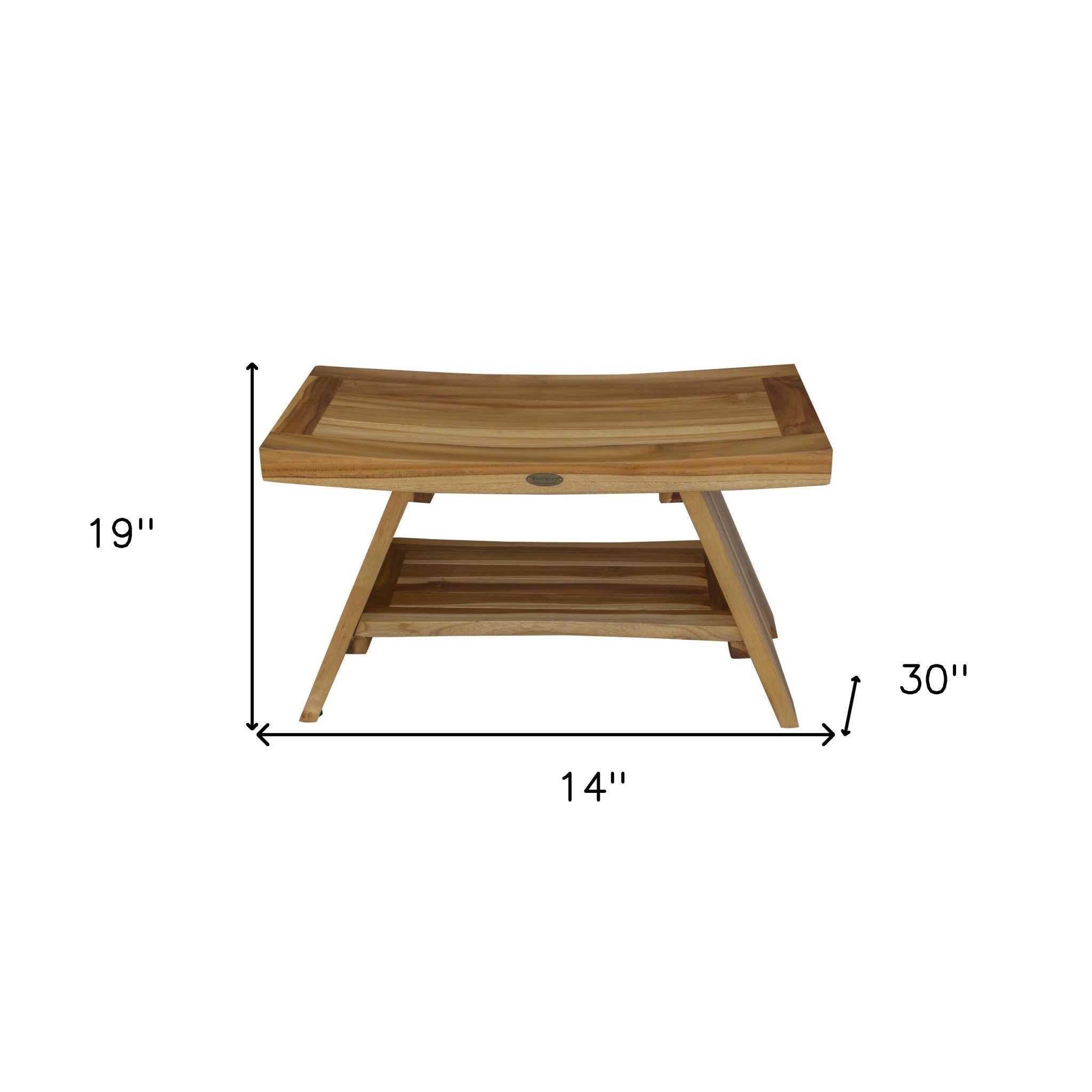 Rectangular Teak Shower Stool Or Bench With Shelf In Natural Finish-7