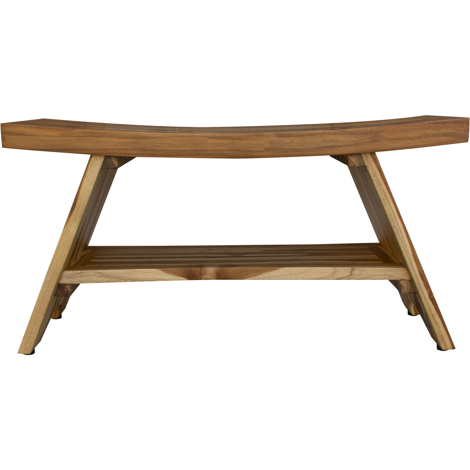 35" Teak Rectangular Shower Outdoor Bench With Shelf In Natural Finish-1