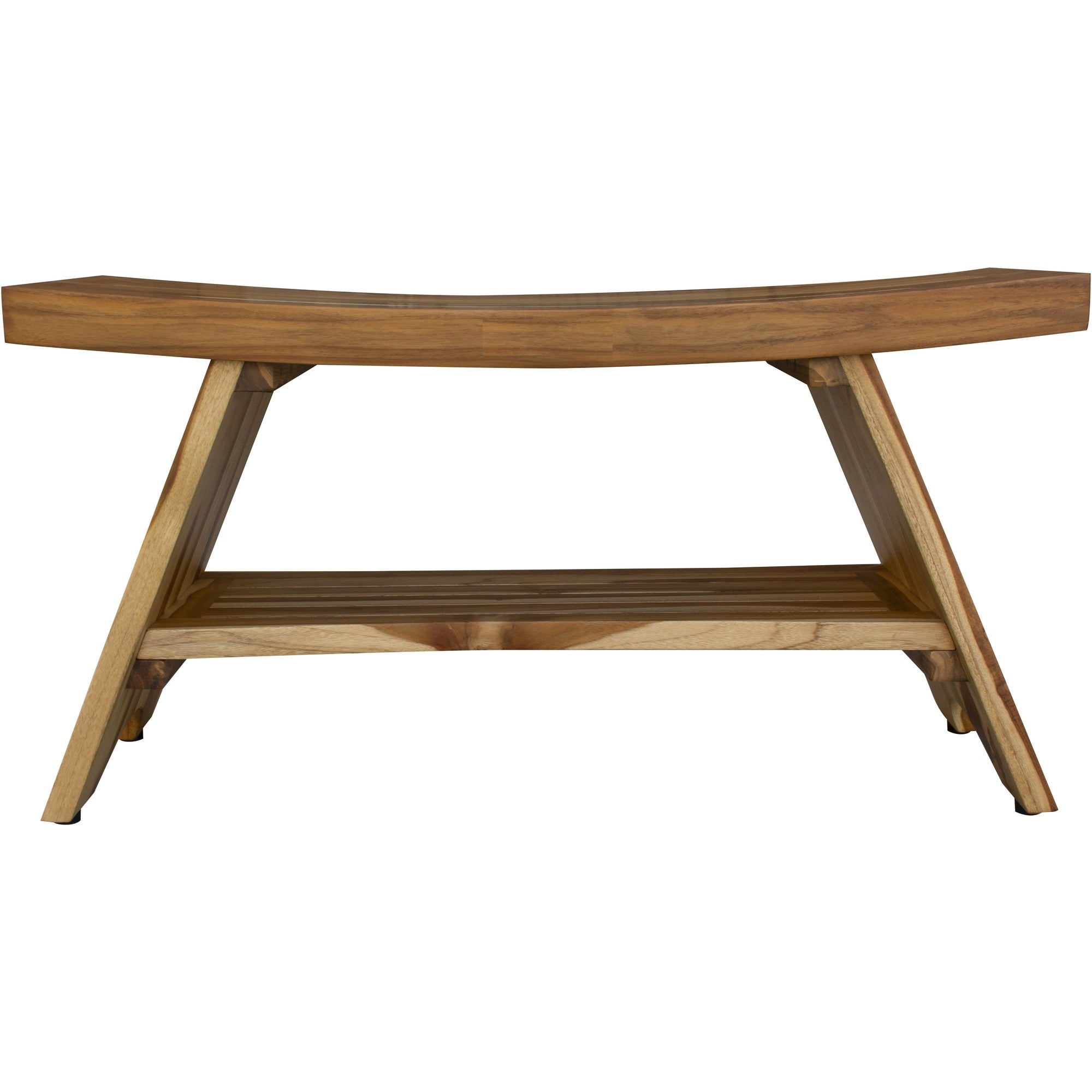 35" Teak Rectangular Shower Outdoor Bench With Shelf In Natural Finish-1