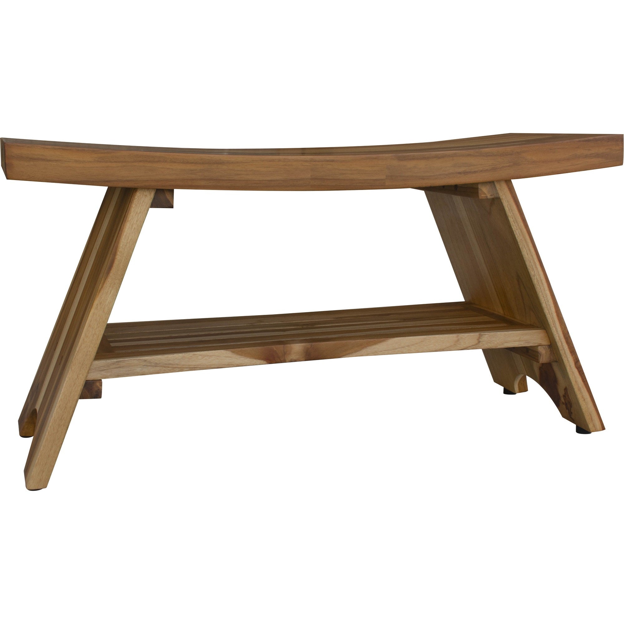 35" Teak Rectangular Shower Outdoor Bench With Shelf In Natural Finish-3