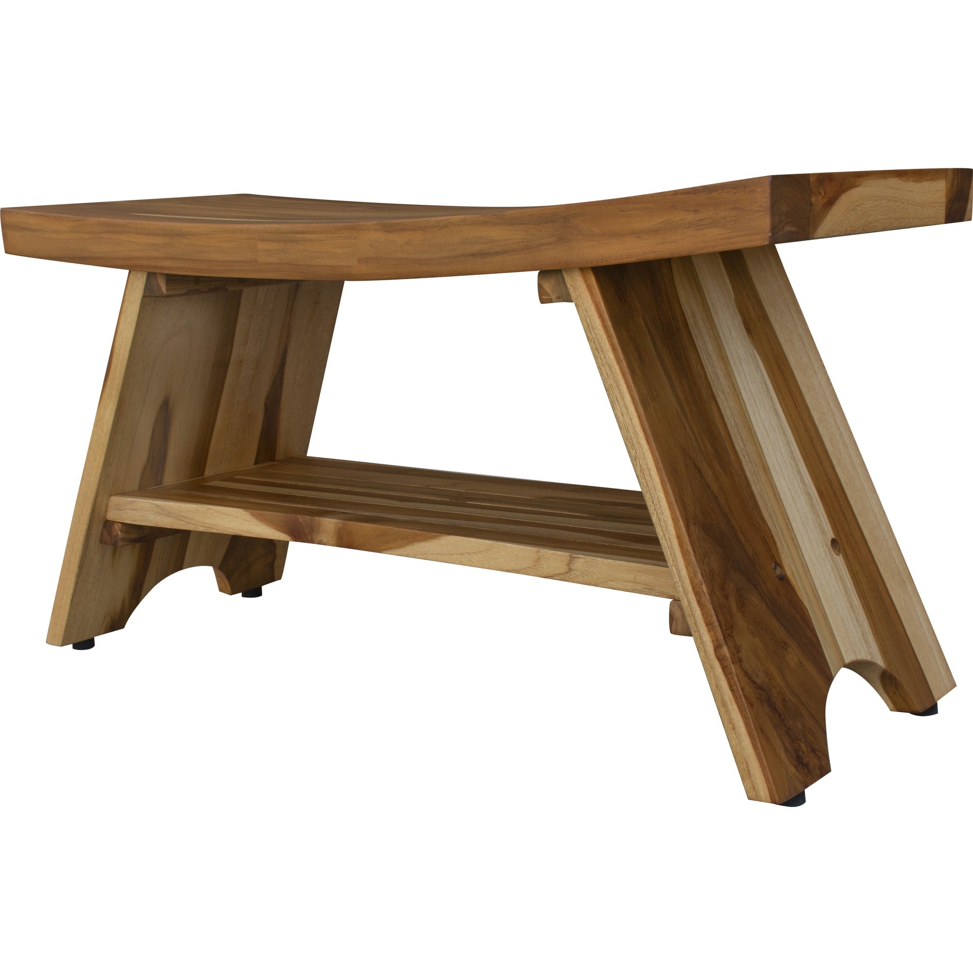 35" Teak Rectangular Shower Outdoor Bench With Shelf In Natural Finish-5