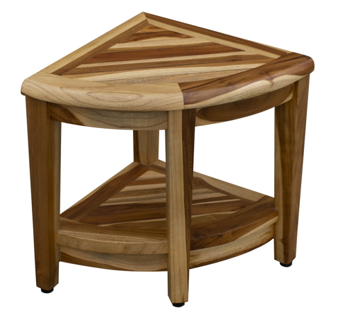 22" Natural Teak Corner Shower Bench With Shelf-3