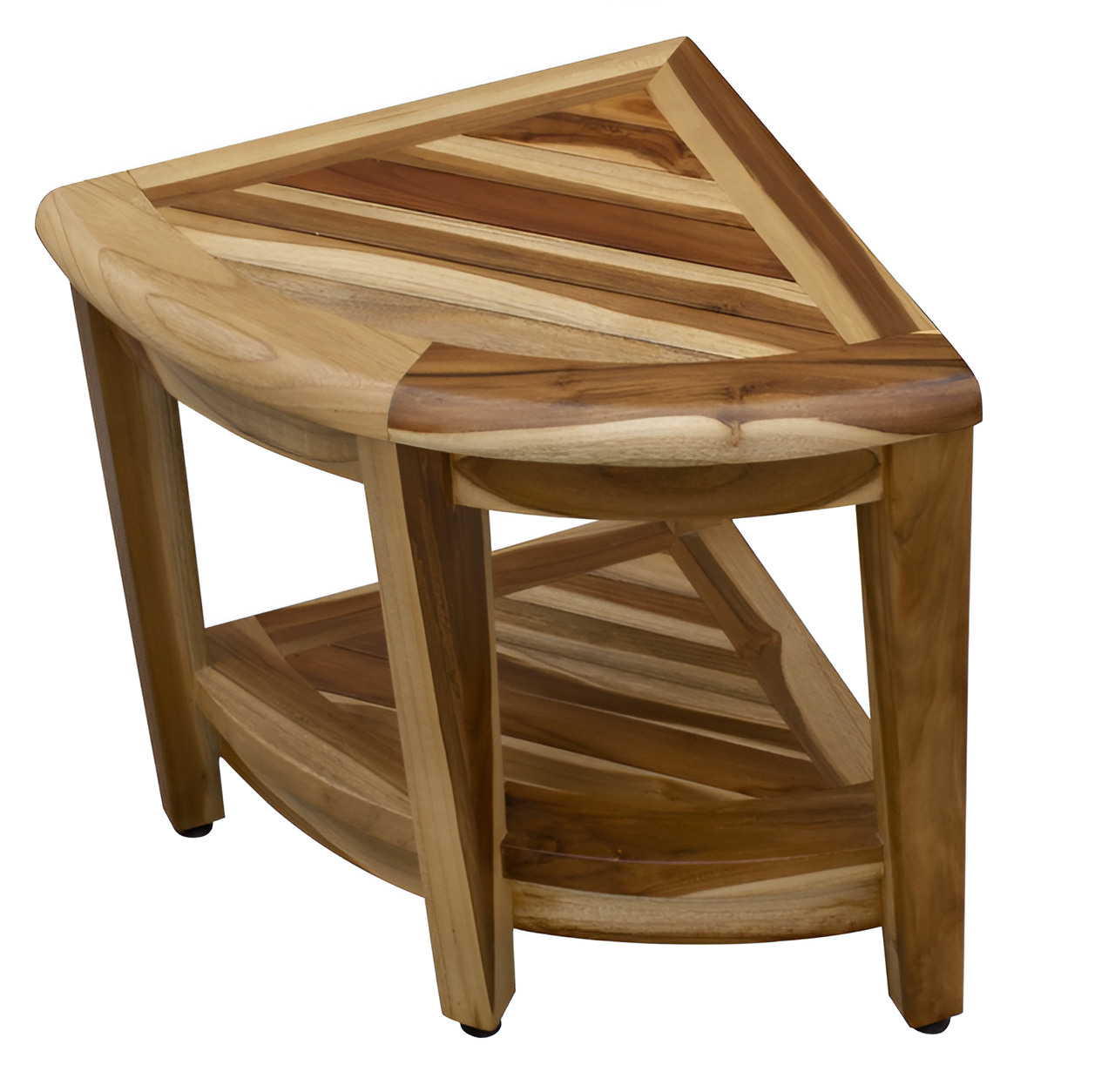 22" Natural Teak Corner Shower Bench With Shelf-2