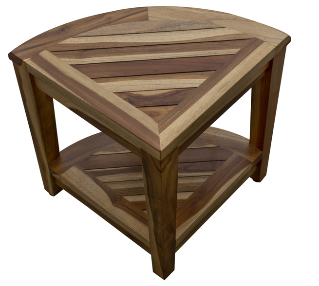 22" Natural Teak Corner Shower Bench With Shelf-4